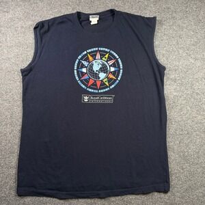 Royal Caribbean Muscle Tee Men XL Navy Blue Compass Globe Graphic Sleeveless